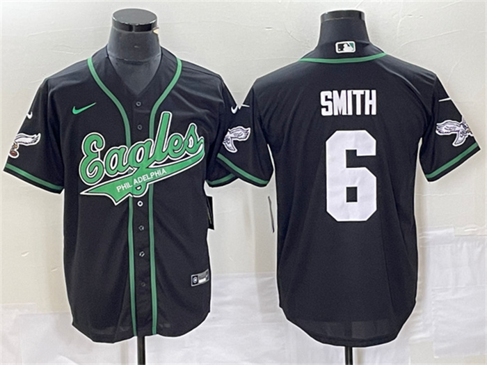 Men's Philadelphia Eagles #6 DeVonta Smith Black Cool Base Stitched Baseball Jersey Men's Philadelphia Eagles #6 DeVonta Smith Black Cool Base Stitched Baseball Jersey