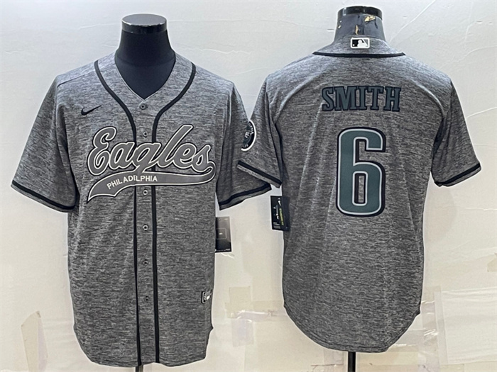 Men's Philadelphia Eagles #6 DeVonta Smith Gray With Patch Cool Base Stitched Baseball JerseyS