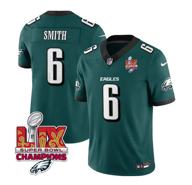 Men's Philadelphia Eagles #6 DeVonta Smith Green 2025 Eagles Logo Super Bowl LIX Patch New F.U.S.E. Vapor Limited Stitched Football Jersey Men's Philadelphia Eagles #6 DeVonta Smith Green 2025 Eagles Logo Super Bowl LIX Patch New F.U.S.E. Vapor Limited Stitched Football Jersey