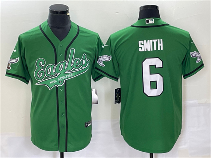 Men's Philadelphia Eagles #6 DeVonta Smith Green Cool Base Stitched Baseball Jersey Men's Philadelphia Eagles #6 DeVonta Smith Green Cool Base Stitched Baseball Jersey