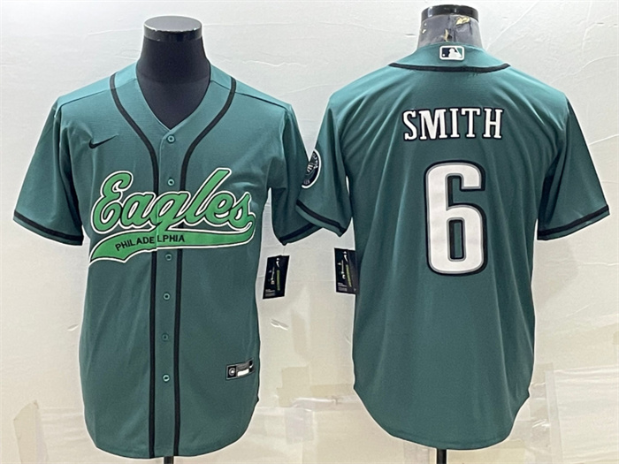 Men's Philadelphia Eagles #6 DeVonta Smith Green With Patch Cool Base Stitched Baseball Jersey Men's Philadelphia Eagles #6 DeVonta Smith Green With Patch Cool Base Stitched Baseball Jersey