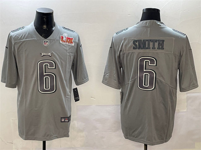 Men's Philadelphia Eagles #6 DeVonta Smith Grey 2025 Super Bowl LIX Patch Atmosphere Fashion Vapor Untouchable Limited Stitched Football Jersey Men's Philadelphia Eagles #6 DeVonta Smith Grey 2025 Super Bowl LIX Patch Atmosphere Fashion Vapor Untouchable Limited Stitched Football Jersey