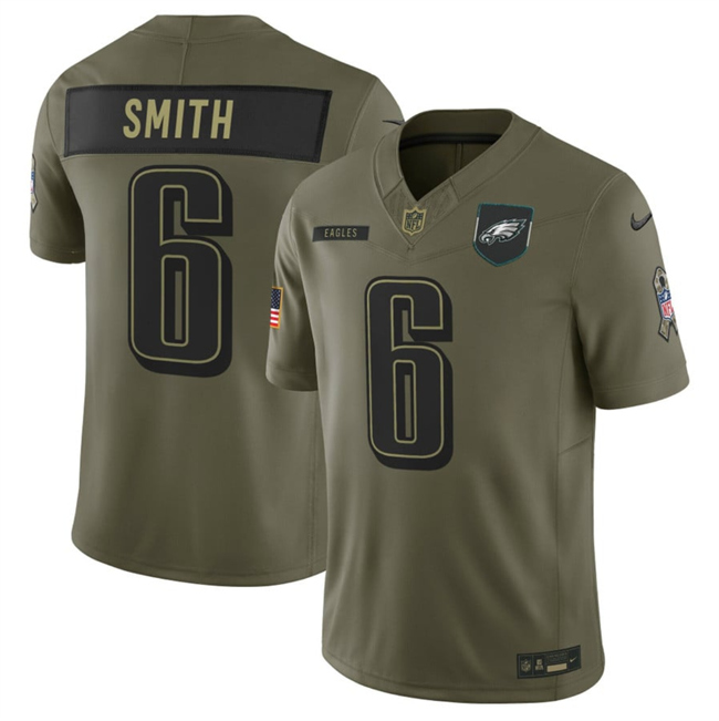 Men's Philadelphia Eagles #6 DeVonta Smith Olive 2025 F.U.S.E. Salute to Service Limited Stitched Football Jerse Men's Philadelphia Eagles #6 DeVonta Smith Olive 2025 F.U.S.E. Salute to Service Limited Stitched Football Jerse