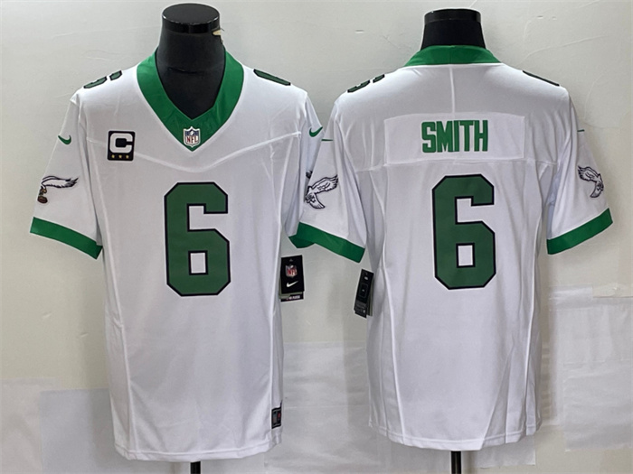 Men's Philadelphia Eagles #6 DeVonta Smith White 2023 F.U.S.E. With C Patch Vapor Untouchable Stitched Football Jersey Men's Philadelphia Eagles #6 DeVonta Smith White 2023 F.U.S.E. With C Patch Vapor Untouchable Stitched Football Jersey