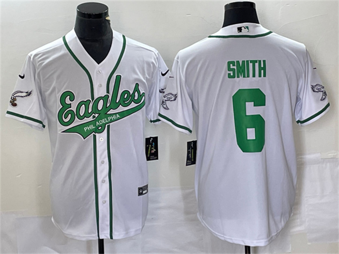 Men's Philadelphia Eagles #6 DeVonta Smith White Cool Base Stitched Baseball Jersey Men's Philadelphia Eagles #6 DeVonta Smith White Cool Base Stitched Baseball Jersey