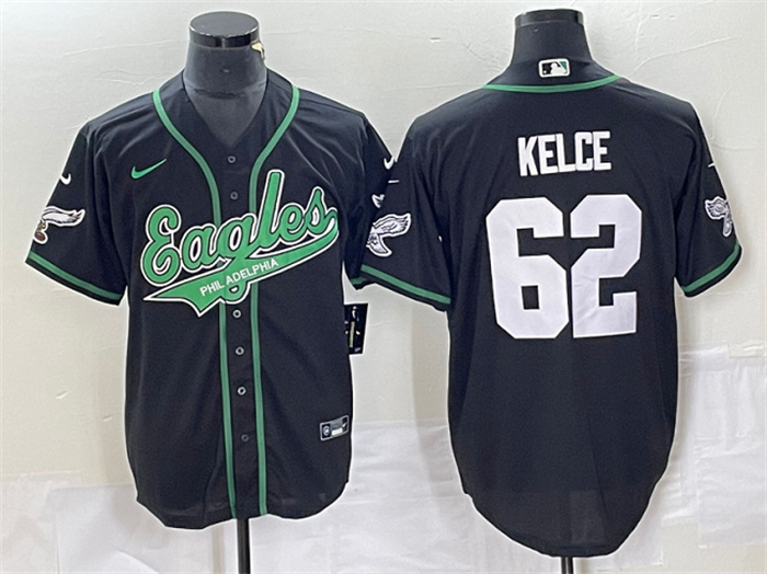 Men's Philadelphia Eagles #62 Jason Kelce Black Cool Base Stitched Baseball Jersey Men's Philadelphia Eagles #62 Jason Kelce Black Cool Base Stitched Baseball Jersey