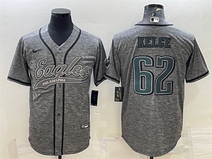 Men's Philadelphia Eagles #62 Jason Kelce Gray With Patch Cool Base Stitched Baseball Jersey Men's Philadelphia Eagles #62 Jason Kelce Gray With Patch Cool Base Stitched Baseball Jersey