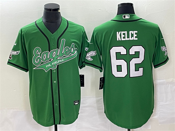 Men's Philadelphia Eagles #62 Jason Kelce Green Cool Base Stitched Baseball Jersey Men's Philadelphia Eagles #62 Jason Kelce Green Cool Base Stitched Baseball Jersey
