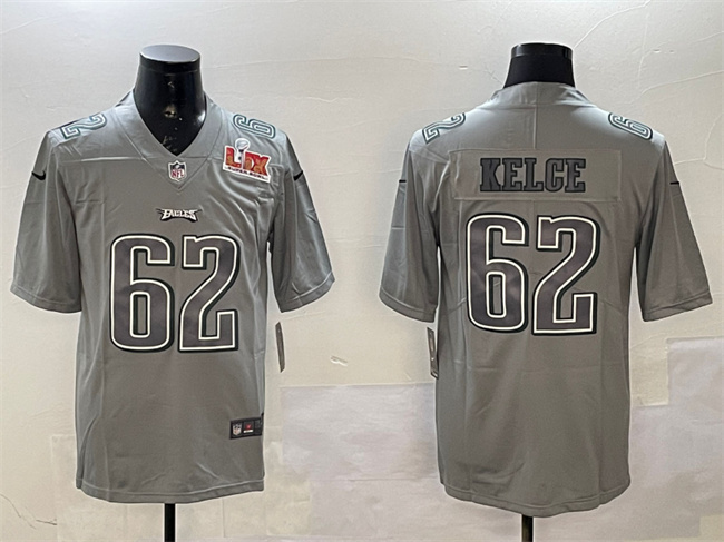 Men's Philadelphia Eagles #62 Jason Kelce Grey 2025 Super Bowl LIX Patch Atmosphere Fashion Vapor Untouchable Limited Stitched Football Jersey Men's Philadelphia Eagles #62 Jason Kelce Grey 2025 Super Bowl LIX Patch Atmosphere Fashion Vapor Untouchable Limited Stitched Football Jersey