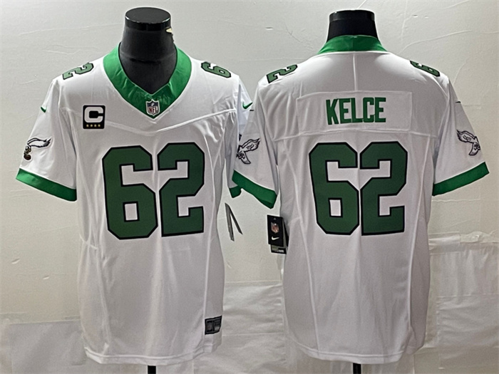 Men's Philadelphia Eagles #62 Jason Kelce White 2023 F.U.S.E. With C Patch Vapor Untouchable Stitched Football Jersey Men's Philadelphia Eagles #62 Jason Kelce White 2023 F.U.S.E. With C Patch Vapor Untouchable Stitched Football Jersey