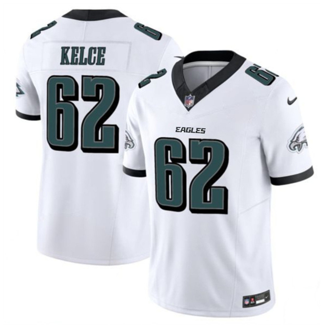 Men's Philadelphia Eagles #62 Jason Kelce White 2024 F.U.S.E. Vapor Untouchable Limited Stitched Football Jersey Men's Philadelphia Eagles #62 Jason Kelce White 2024 F.U.S.E. Vapor Untouchable Limited Stitched Football Jersey
