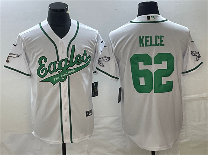 Men's Philadelphia Eagles #62 Jason Kelce White Cool Base Stitched Baseball Jersey Men's Philadelphia Eagles #62 Jason Kelce White Cool Base Stitched Baseball Jersey
