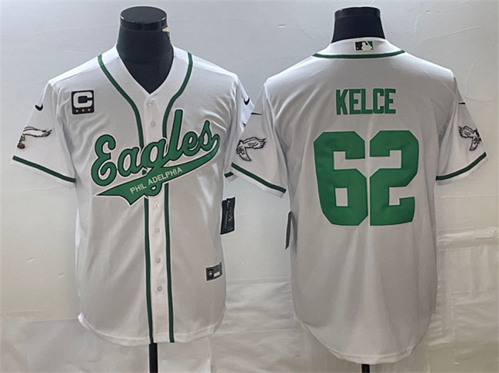 Men's Philadelphia Eagles #62 Jason Kelce White With C Patch Cool Base Stitched Baseball Jersey Men's Philadelphia Eagles #62 Jason Kelce White With C Patch Cool Base Stitched Baseball Jersey