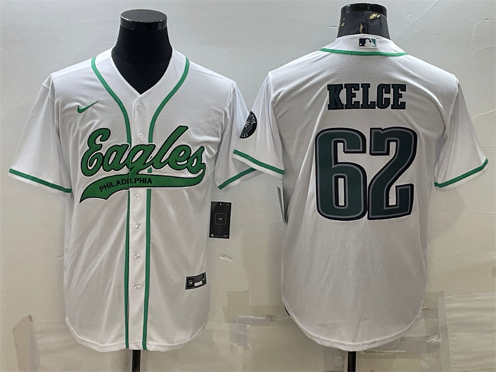 Men's Philadelphia Eagles #62 Jason Kelce White With Patch Cool Base Stitched Baseball Jersey Men's Philadelphia Eagles #62 Jason Kelce White With Patch Cool Base Stitched Baseball Jersey