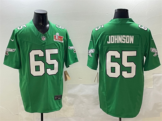 Men's Philadelphia Eagles #65 Lane Johnson Green 2025 Super Bowl LIX Patch F.U.S.E. Throwback Vapor Untouchable Limited Stitched Football Jersey