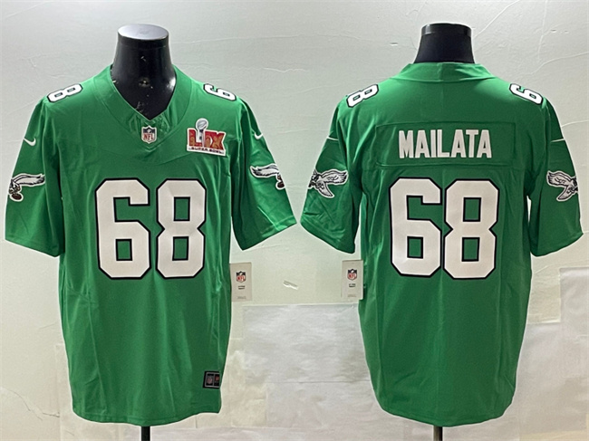 Men's Philadelphia Eagles #68 Jordan Mailata Green 2025 Super Bowl LIX Patch F.U.S.E. Throwback Vapor Untouchable Limited Stitched Football Jersey Men's Philadelphia Eagles #68 Jordan Mailata Green 2025 Super Bowl LIX Patch F.U.S.E. Throwback Vapor Untouchable Limited Stitched Football Jersey