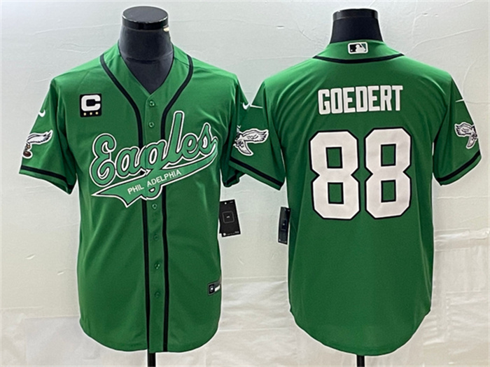 Men's Philadelphia Eagles #88 Dallas Goedert Green With C Patch Cool Base Stitched Baseball Jersey Men's Philadelphia Eagles #88 Dallas Goedert Green With C Patch Cool Base Stitched Baseball Jersey