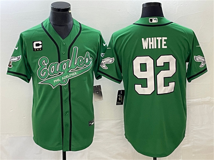 Men's Philadelphia Eagles #92 Reggie White Green With C Patch Cool Base Stitched Baseball Jersey Men's Philadelphia Eagles #92 Reggie White Green With C Patch Cool Base Stitched Baseball Jersey