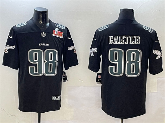 Men's Philadelphia Eagles #98 Jalen Carter Black 2025 Super Bowl LIX Patch Fashion New Vapor Untouchable Limited Stitched Football Jersey