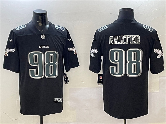 Men's Philadelphia Eagles #98 Jalen Carter Black Fashion New Vapor Untouchable Limited Stitched Football Jersey Men's Philadelphia Eagles #98 Jalen Carter Black Fashion New Vapor Untouchable Limited Stitched Football Jersey