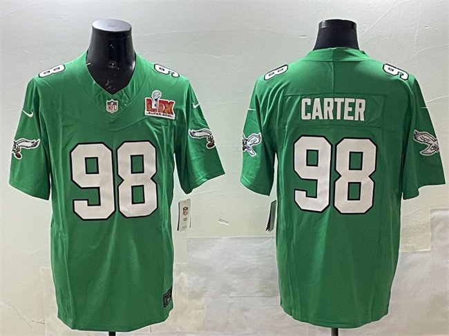 Men's Philadelphia Eagles #98 Jalen Carter Green 2025 Super Bowl LIX Patch F.U.S.E. Throwback Vapor Untouchable Limited Stitched Football Jersey Men's Philadelphia Eagles #98 Jalen Carter Green 2025 Super Bowl LIX Patch F.U.S.E. Throwback Vapor Untouchable Limited Stitched Football Jersey