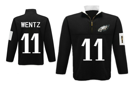 Men's Philadelphia Eagles 11 Wentz Antigua Charcoal Fortune Sweater Knit Microfleece Quarter-Zip Pullover Black Jacket Men's Philadelphia Eagles 11 Wentz Antigua Charcoal Fortune Sweater Knit Microfleece Quarter-Zip Pullover Black Jacket