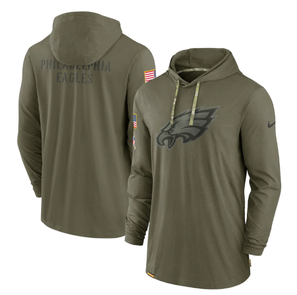 Men's Philadelphia Eagles 2022 Olive Salute To Service Tonal Pullover Hoodie Men's Philadelphia Eagles 2022 Olive Salute To Service Tonal Pullover Hoodie