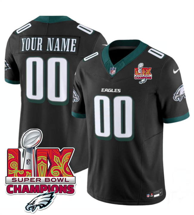 Men's Philadelphia Eagles Active Player Custom Black 2025 Eagles Logo Super Bowl LIX Patch New F.U.S.E. Vapor Limited Stitched Football Jersey Men's Philadelphia Eagles Active Player Custom Black 2025 Eagles Logo Super Bowl LIX Patch New F.U.S.E. Vapor Limited Stitched Football Jersey