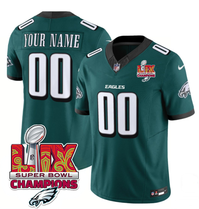 Men's Philadelphia Eagles Active Player Custom Green 2025 Eagles Logo Super Bowl LIX Patch New F.U.S.E. Vapor Limited Stitched Football Jersey Men's Philadelphia Eagles Active Player Custom Green 2025 Eagles Logo Super Bowl LIX Patch New F.U.S.E. Vapor Limited Stitched Football Jersey