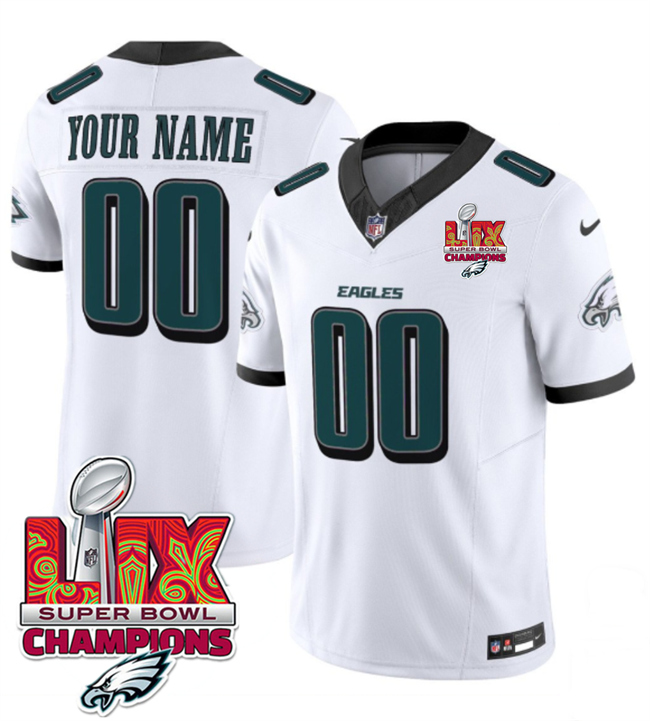 Men's Philadelphia Eagles Active Player Custom White 2025 Eagles Logo Super Bowl LIX Patch New F.U.S.E. Vapor Limited Stitched Football Jersey Men's Philadelphia Eagles Active Player Custom White 2025 Eagles Logo Super Bowl LIX Patch New F.U.S.E. Vapor Limited Stitched Football Jersey