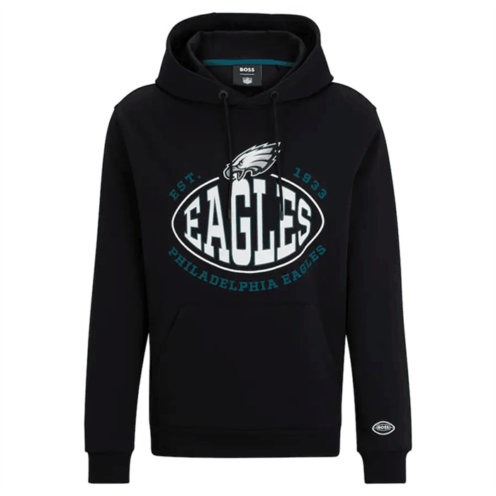 Men's Philadelphia Eagles Black BOSS X Touchback Pullover Hoodie Men's Philadelphia Eagles Black BOSS X Touchback Pullover Hoodie