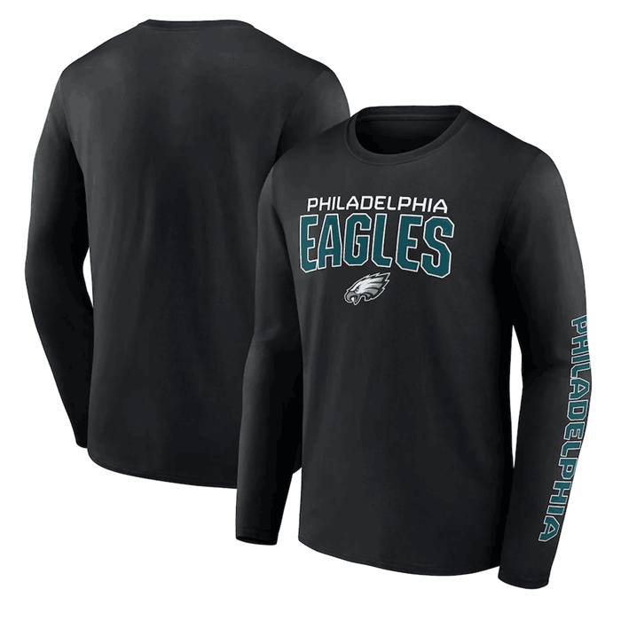 Men's Philadelphia Eagles Black Go The Distance Long Sleeve T-Shirt Men's Philadelphia Eagles Black Go The Distance Long Sleeve T-Shirt