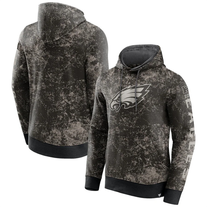 Men's Philadelphia Eagles Black Gray Blackout Tonal Pullover Hoodie Men's Philadelphia Eagles Black Gray Blackout Tonal Pullover Hoodie