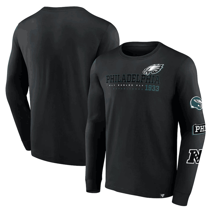 Men's Philadelphia Eagles Black High Whip Pitcher Long Sleeve T-Shirt Men's Philadelphia Eagles Black High Whip Pitcher Long Sleeve T-Shirt
