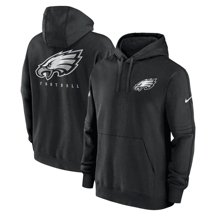 Men's Philadelphia Eagles Black Sideline Club Fleece Pullover Hoodie Men's Philadelphia Eagles Black Sideline Club Fleece Pullover Hoodie