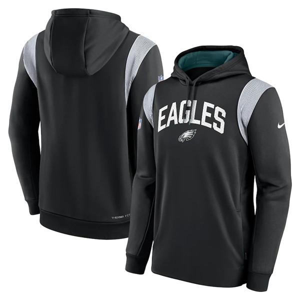 Men's Philadelphia Eagles Black Sideline Stack Performance Pullover Hoodie 001 Men's Philadelphia Eagles Black Sideline Stack Performance Pullover Hoodie 001