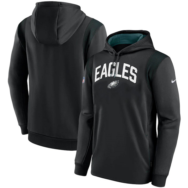 Men's Philadelphia Eagles Black Sideline Stack Performance Pullover Hoodie 002 Men's Philadelphia Eagles Black Sideline Stack Performance Pullover Hoodie 002