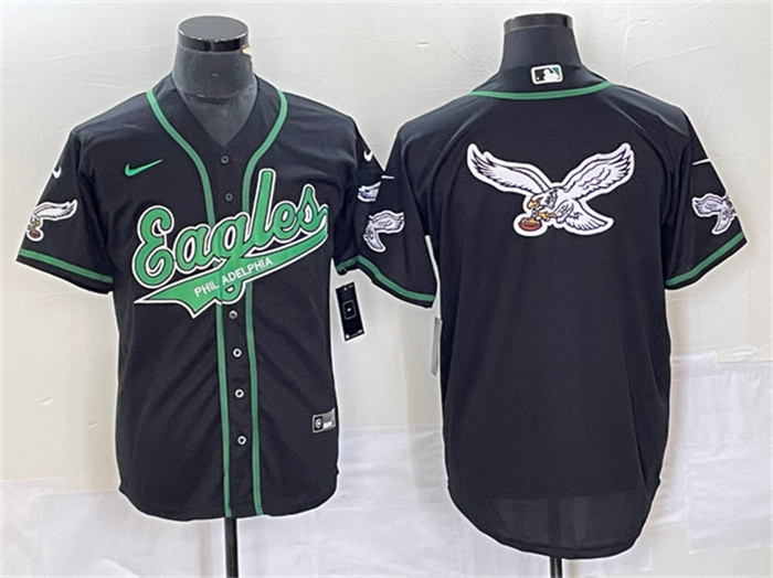 Men's Philadelphia Eagles Black Team Big Logo Cool Base Stitched Baseball Jersey Men's Philadelphia Eagles Black Team Big Logo Cool Base Stitched Baseball Jersey