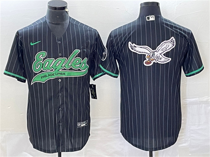 Men's Philadelphia Eagles Black Team Big Logo Cool Base Stitched Baseball Jerseys