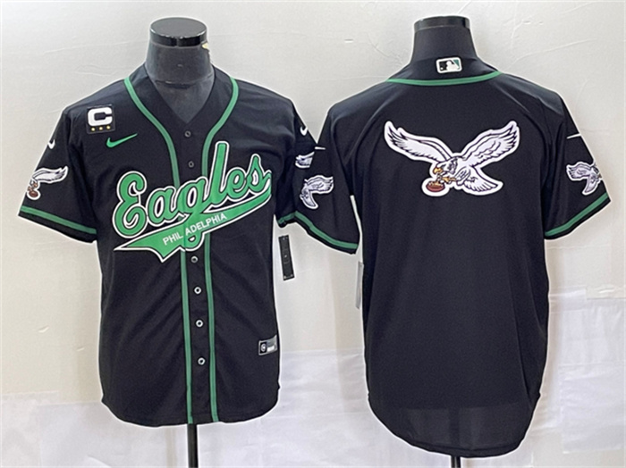 Men's Philadelphia Eagles Black Team Big Logo With C Patch Cool Base Stitched Baseball Jersey Men's Philadelphia Eagles Black Team Big Logo With C Patch Cool Base Stitched Baseball Jersey