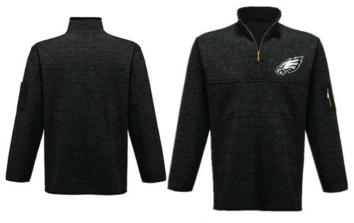 Men's Philadelphia Eagles Blank Antigua Charcoal Fortune Sweater Knit Microfleece Quarter-Zip Pullover Dark Gray Jacket Men's Philadelphia Eagles Blank Antigua Charcoal Fortune Sweater Knit Microfleece Quarter-Zip Pullover Dark Gray Jacket