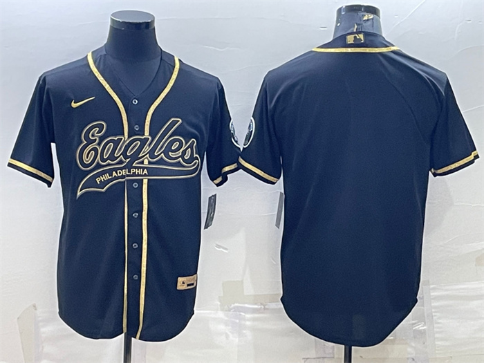 Men's Philadelphia Eagles Blank Black Gold With Patch Cool Base Stitched Baseball Jersey Men's Philadelphia Eagles Blank Black Gold With Patch Cool Base Stitched Baseball Jersey