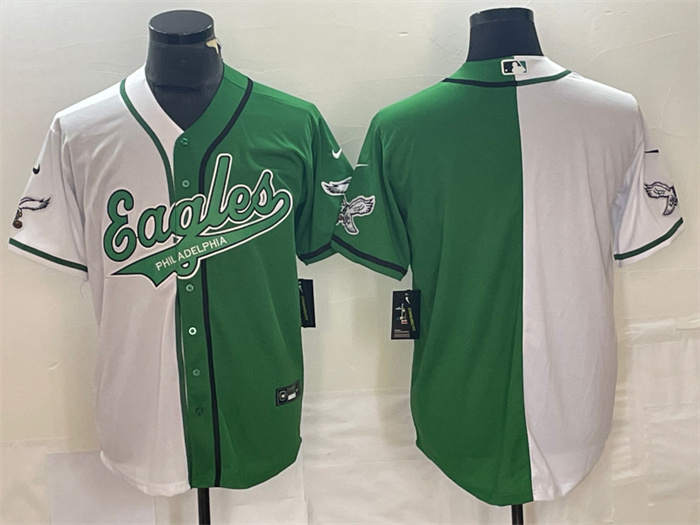 Men's Philadelphia Eagles Blank Green White Split Cool Base Stitched Baseball Jersey Men's Philadelphia Eagles Blank Green White Split Cool Base Stitched Baseball Jersey