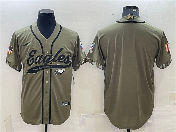 Men's Philadelphia Eagles Blank Olive 2022 Salute To Service Cool Base Stitched Baseball Jersey Men's Philadelphia Eagles Blank Olive 2022 Salute To Service Cool Base Stitched Baseball Jersey