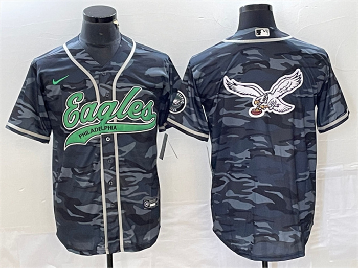 Men's Philadelphia Eagles Gray Camo Team Big Logo Cool Base Stitched Baseball Jersey Men's Philadelphia Eagles Gray Camo Team Big Logo Cool Base Stitched Baseball Jersey