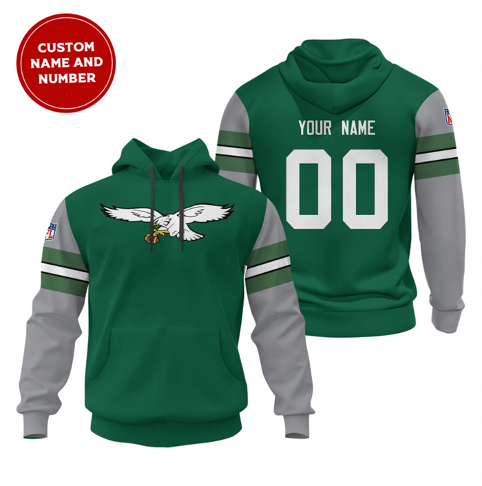 Men's Philadelphia Eagles Green Custom Sideline Alternate Club Pullover Stitched Hoodie Men's Philadelphia Eagles Green Custom Sideline Alternate Club Pullover Stitched Hoodie