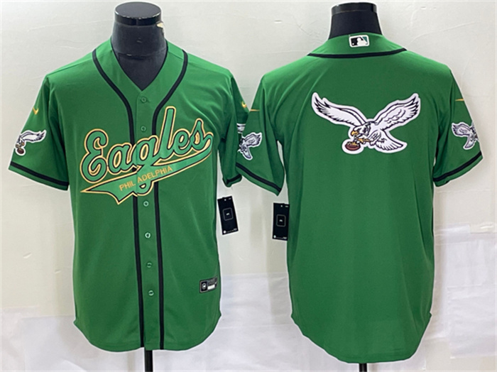 Men's Philadelphia Eagles Green Gold Team Big Logo Cool Base Stitched Baseball Jersey Men's Philadelphia Eagles Green Gold Team Big Logo Cool Base Stitched Baseball Jersey