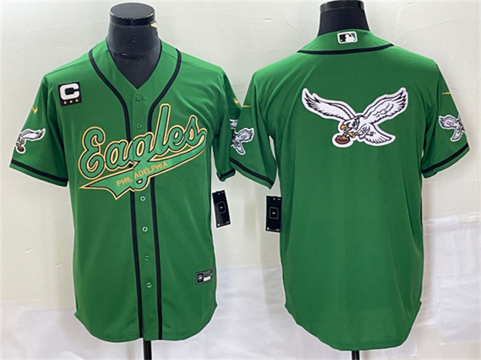 Men's Philadelphia Eagles Green Gold Team Big Logo With C Patch Cool Base Stitched Baseball Jersey Men's Philadelphia Eagles Green Gold Team Big Logo With C Patch Cool Base Stitched Baseball Jersey