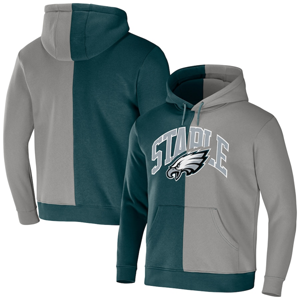 Men's Philadelphia Eagles Green Grey Split Logo Pullover Hoodie Men's Philadelphia Eagles Green Grey Split Logo Pullover Hoodie