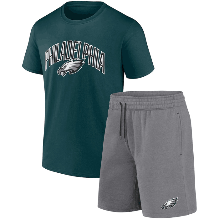 Men's Philadelphia Eagles Green Heather Gray Arch T-Shirt & Shorts Combo Set Men's Philadelphia Eagles Green Heather Gray Arch T-Shirt & Shorts Combo Set